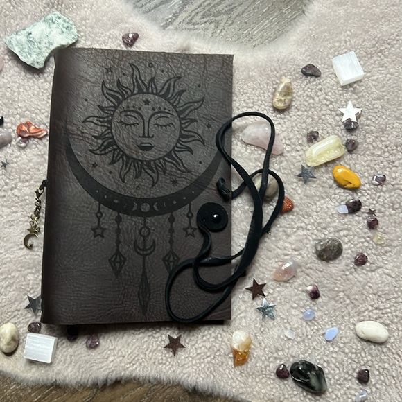 Hand Crafted Hand Made Laser engraved Leather Journal with Sun and Moon Design - Picture 5 of 12